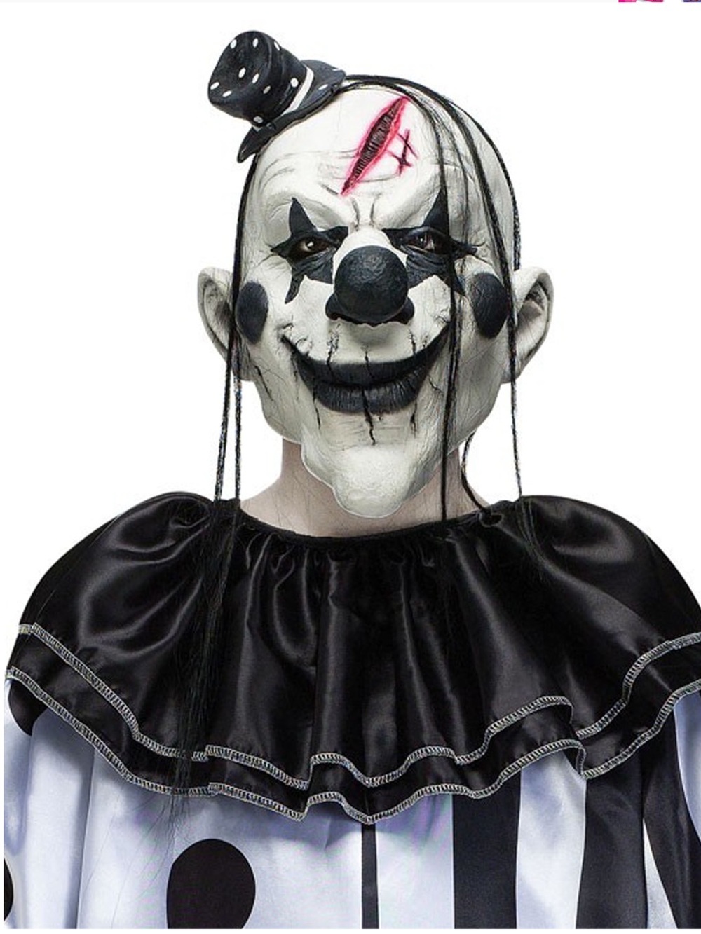 Halloween Killer Clown Costume jumpsuit ruffle collar Latex Mask Boy Size M (8) - Picture 5 of 15